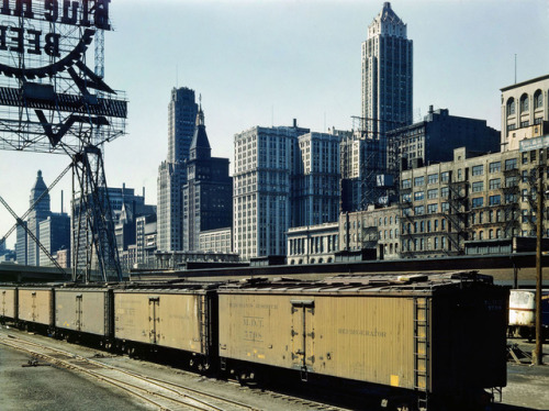 The South Water Street freight depot [1] and terminal [2, 3] of the Illinois Central Railroadin down