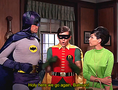 sparklejamesysparkle:  Burt Ward as Robin in the classic Batman television series, originally broadcast by ABC from 1966 to 1968. Also seen in this gif set are Adam West as Batman, Julie Newmar as Catwoman (seasons 1 & 2), Cesar Romero as The Joker,