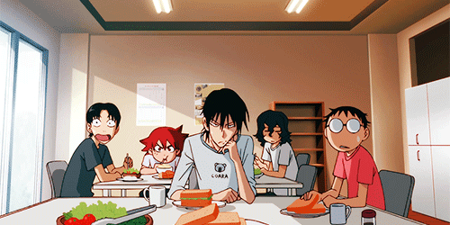 nachtfaust:  Imaizumi: I can’t tell if he’s putting honey on his bread or bread on his honey. He’s a bearOnoda: Yeah. 