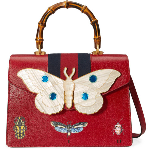 Gucci Leather Top Handle Bag With Moth ❤ liked on Polyvore (see more leather handbags)