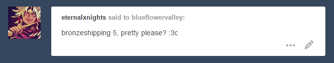 blueflowervalley:     5. Angry kiss @eternalxnights  theres our tsundere bronzies,