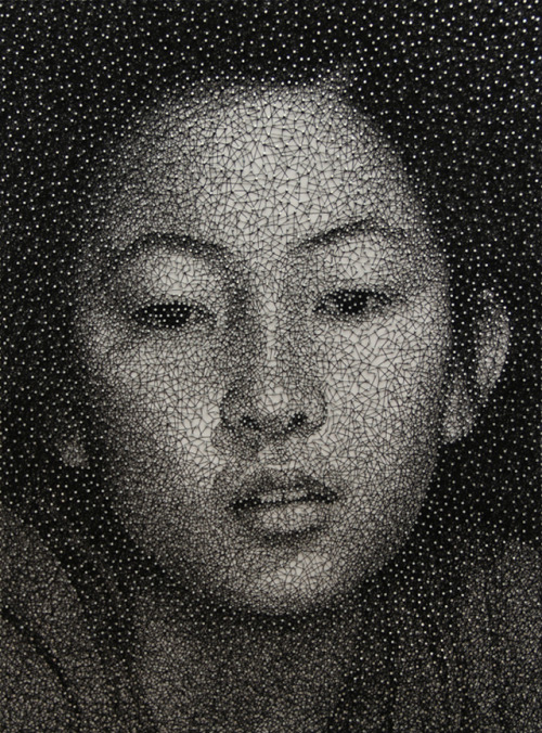 lohrien:  Kumi Yamashita - Constellation Series Wood panel, brads, single sewing thread
