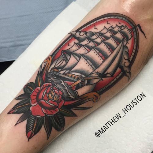 Classic clipper ship for Scott #clipper #ship #rose #traditional #tattoo @sevendoorstattoo (at Seven