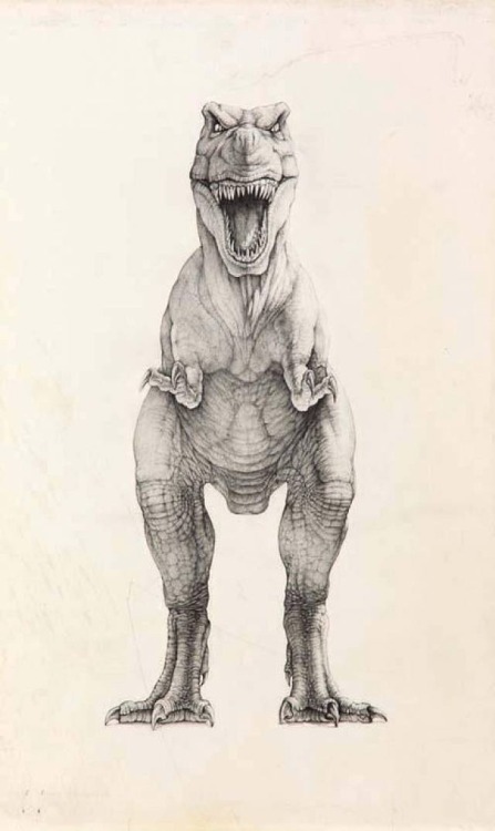 talesfromweirdland:T-Rex designs by Mark McCreery, for Jurassic Park (1993). A great design too, alt