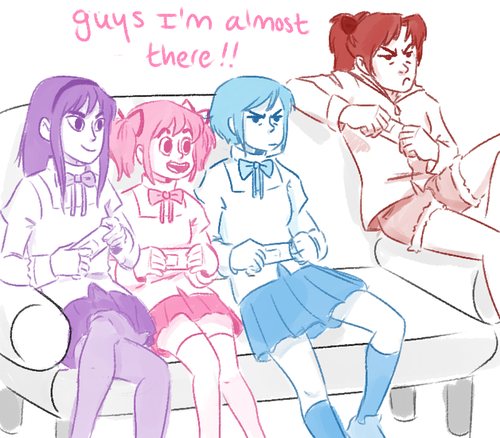 lydiallama:  i dont remember who suggested to me a comic abt the meguca crew playing mario kart but              