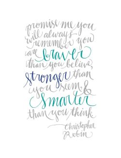twloha:  “Promise me you will always remember you are braver than you believe, stronger than you seem, and smarter than you think.” -Christopher Robin (A. A. Milne) (image via TheRetroInc on Etsy.com)