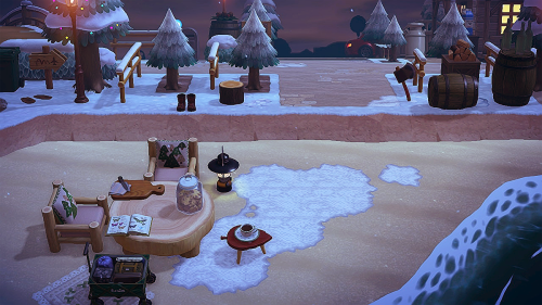 So I’ve winter-fied the entrance and switched nooks wheat field for a christmas tree farm & I’m 