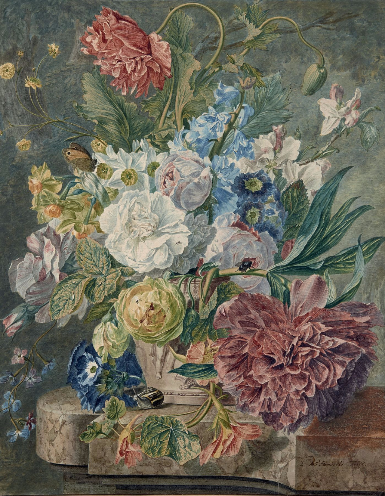 catonhottinroof:  Wybrand Hendriks (1744 - 1831)Bouquet de fleurs sur un entablement 