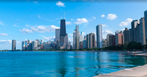 Skyline view just south of North Ave Beach, 1951 and 2018, Chicago