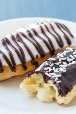 do-not-touch-my-food:  Chocolate-Glazed Eclairs with Vanilla Bean Pastry Cream Filling  