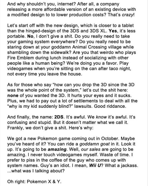 fangirl-of-epic-everythings:  dorkly:  Satoru Iwata Explains the Nintendo 2DS  reblogging for the gamers. 