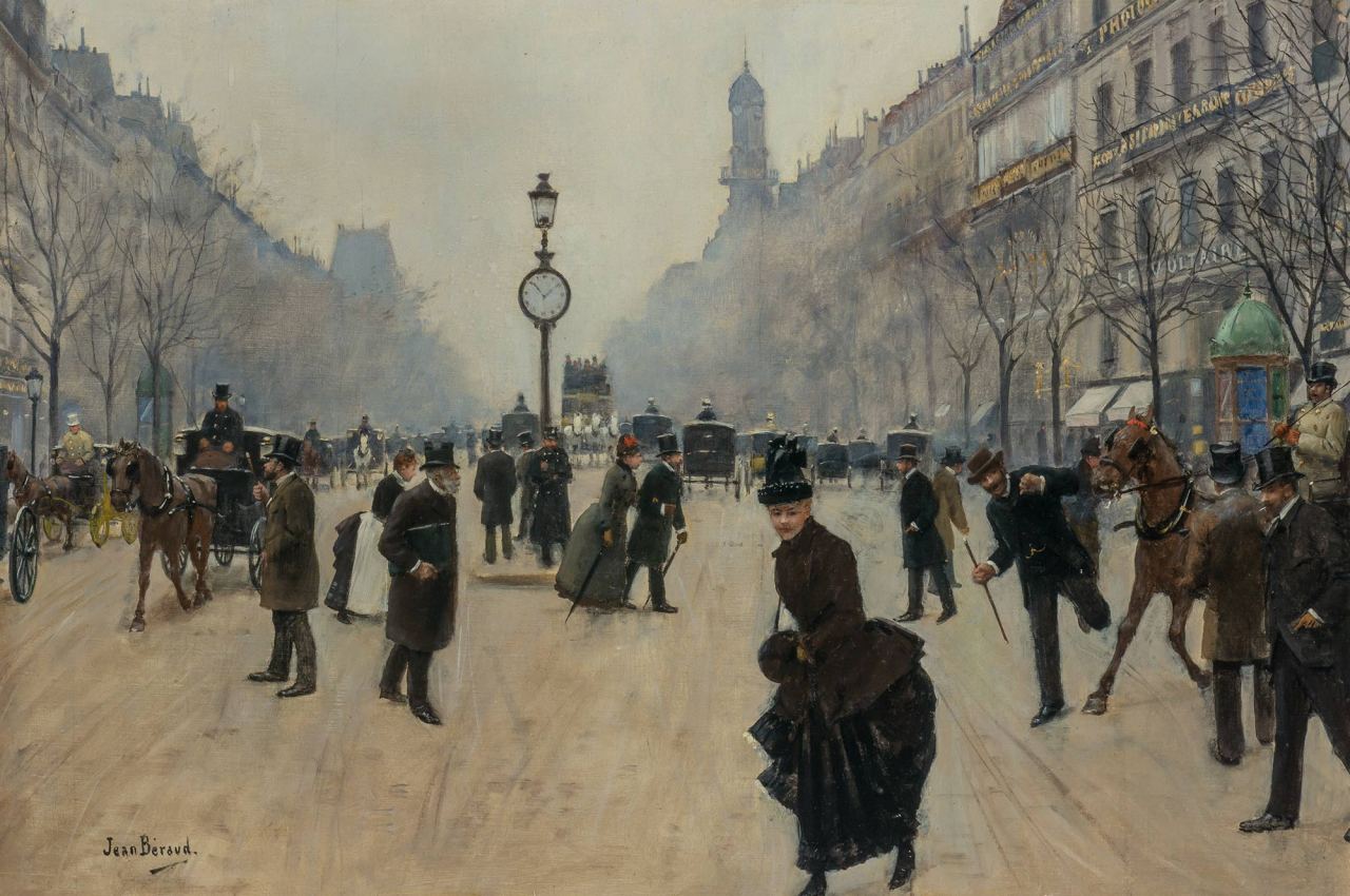 Jean Béraud (1849-1935) Le Carrefour Drouot [oil on canvas, 1887]