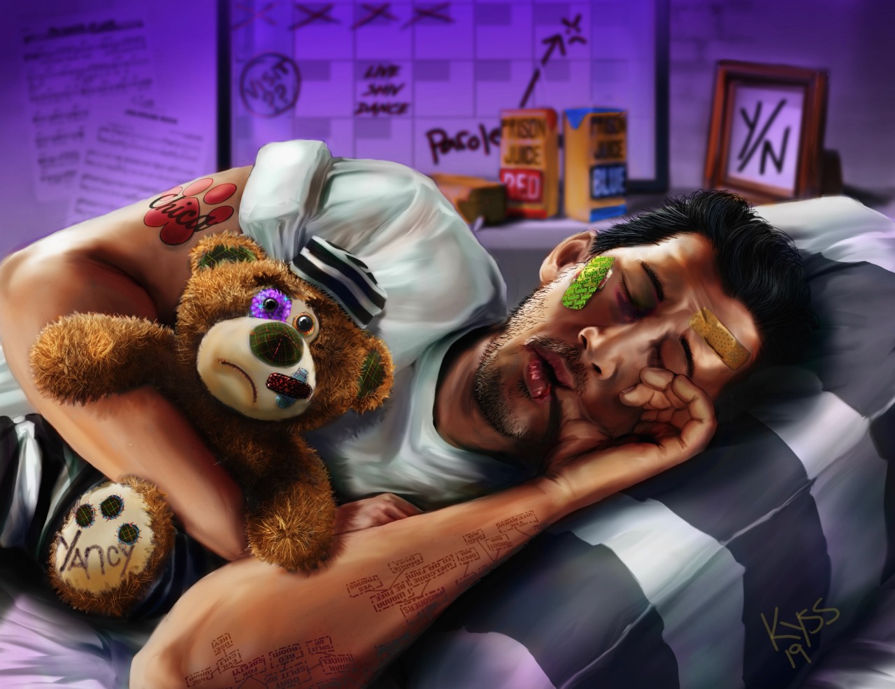 itsjustkyss:Shhh 🤫….youse better stay quiet ya hear?It wouldn’t be a good idea to pokin’ fun of Yancy sleeping with his Mr.Bruiser the UnBEARable… you wouldn’t wanna see what happened to the last guy when Mr.Bruiser went missing…