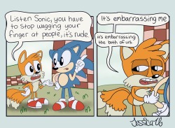 themanicpixienightmaregirl:  Not really a MPNG comic. But not long ago we hooked up the old Sega and every time I play Sonic the Hedgehog I wonder why the heck is he wagging his finger at me!? 