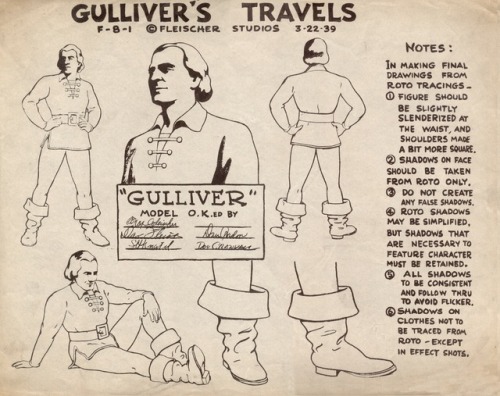 Model sheets from the 1939 Fleischer animated feature, Gulliver’s Travels.