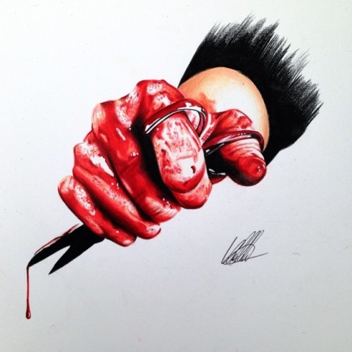escape-to-art:  Bloody drawings by Chris Clarke.  Check out his Instagram for many more hyper-detailed drawings, inverted drawings, geometrical drawing, and colored drawings. (Not just bloody) Instagram // Shop // Contact Please do not remove the links,