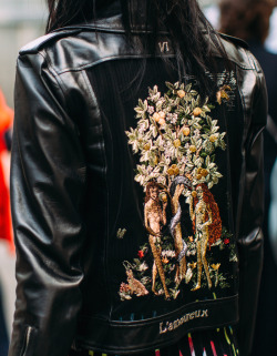 the-fashion-folder:  Khánh Linh wearing a Trần Hùng biker jacket at Paris Fashion Week, Spring 2019