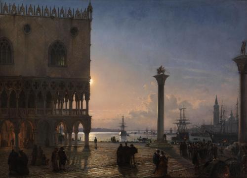 Friedrich Narly - A moonlight view of the Piazza San Marco towards San Giorgio Maggiore (1871)