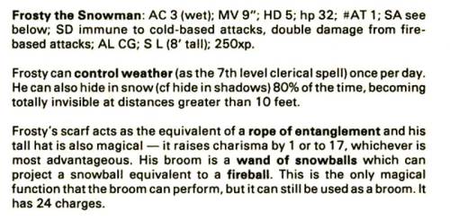 oldschoolfrp:AD&amp;D stats for Frosty the Snowman, chaotic good encounter (Tim Sell illus., “For Wh