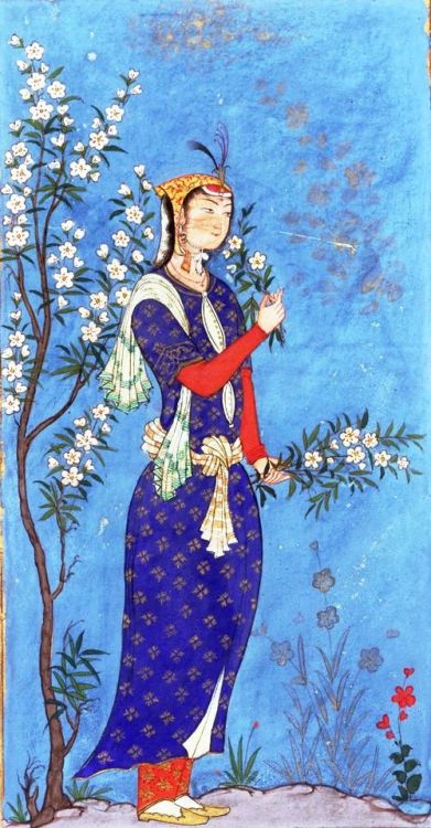  Safavid Dynasty, Woman with a Spray of Flowers, circa 1575 