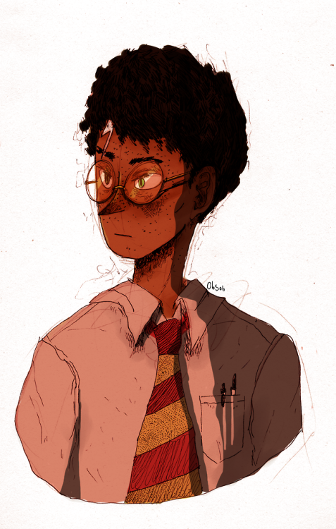 teatalesbeetails: obsob: harry my boy [image: a drawing of Harry Potter. he is a young man with dark