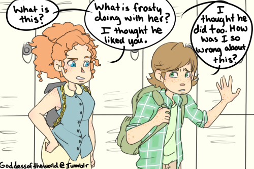 goddessoftheworld:  Bonus:Ha. I didn’t even finish asking my question? I was going to ask, do you guys know where the robotics club meets?Merida: Oh! Well well, just so happens the Vp is right here. *Nudges Hiccup twice and winks at him*1 - 2 -
