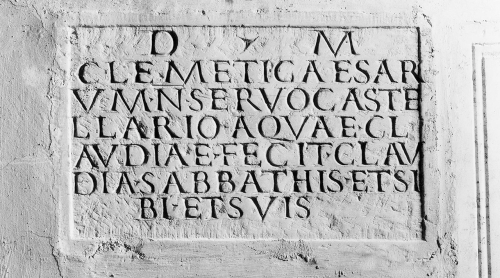 Marble slab from the family tomb of a castellariusThe inscription reads:D(is) M(anibus) / Cleme(n)ti