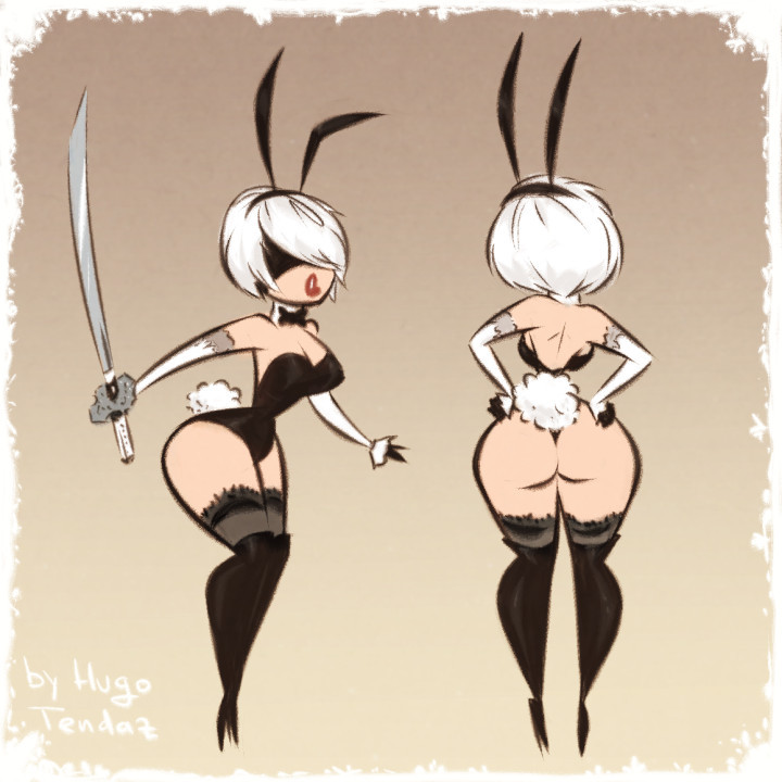   2B - Bunny Girl - NieR:Automata - Cartoony PinUp Sketches  Easter is just around