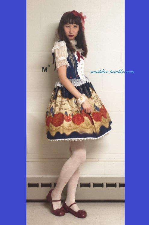 mushlice: New dress: Snow White’s Patchwork Apples jumper skirt II *sentimental circus co lab item 