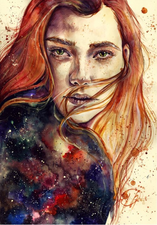 rexisky:Space Copper (Watercolor on Paper) by Lesya Poplavskaya