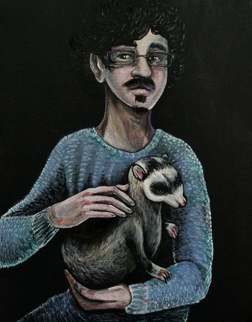 Guy with a Ferret, inspired by Lady with an Ermine