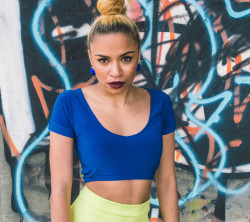 Bellepechecollection:  Belle Peche Electro Green Skirt And Royal Blue Crop Top Set