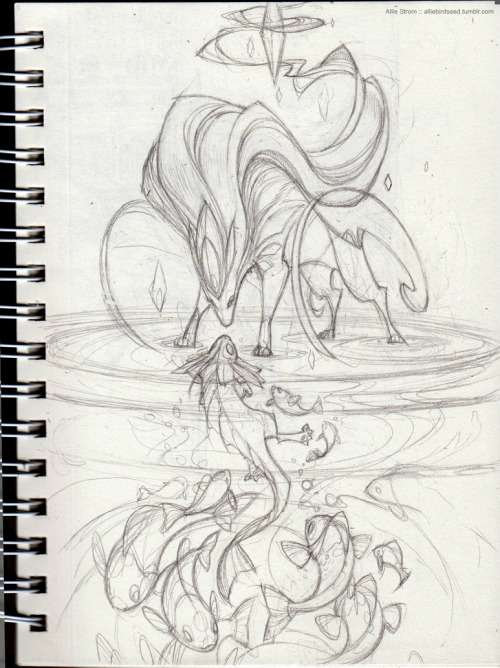 Sketch for a Suicune piece! Still feelin’ the pokeman’s. And...