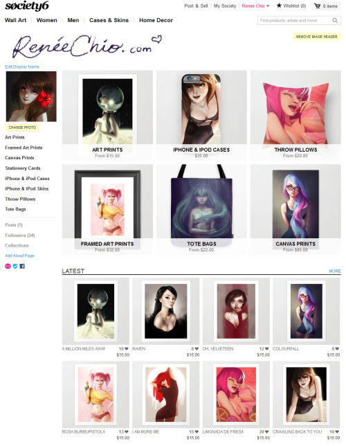 reneechio: I have a Society6 store with a bunch of my artwork available as prints, iPhone/iPad cases