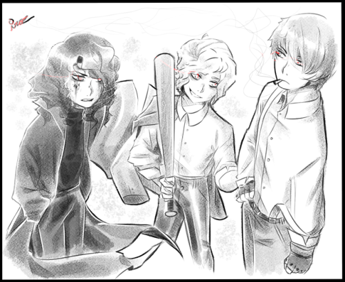 black&amp;white commission for @ask-shizuwu‘s DnD characters Clear, William and Obsidian!