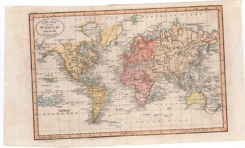 Chart of the World from the Best Authorities engraved by J Russell 1818 - later hand colour A fascin