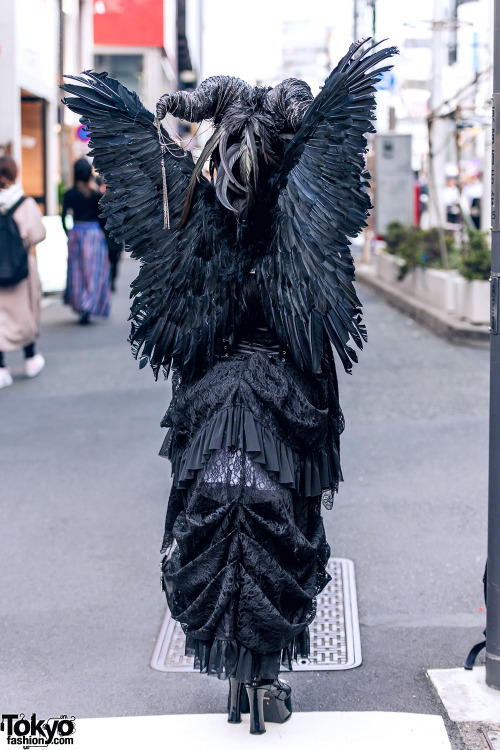 tokyo-fashion: Japanese 3D computer graphics designer Eimmy on the street in Harajuku wearing a dark