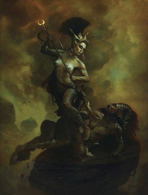 Patrick J. Jones - Artemis and the Satyr A large oil on canvas 36”X48”