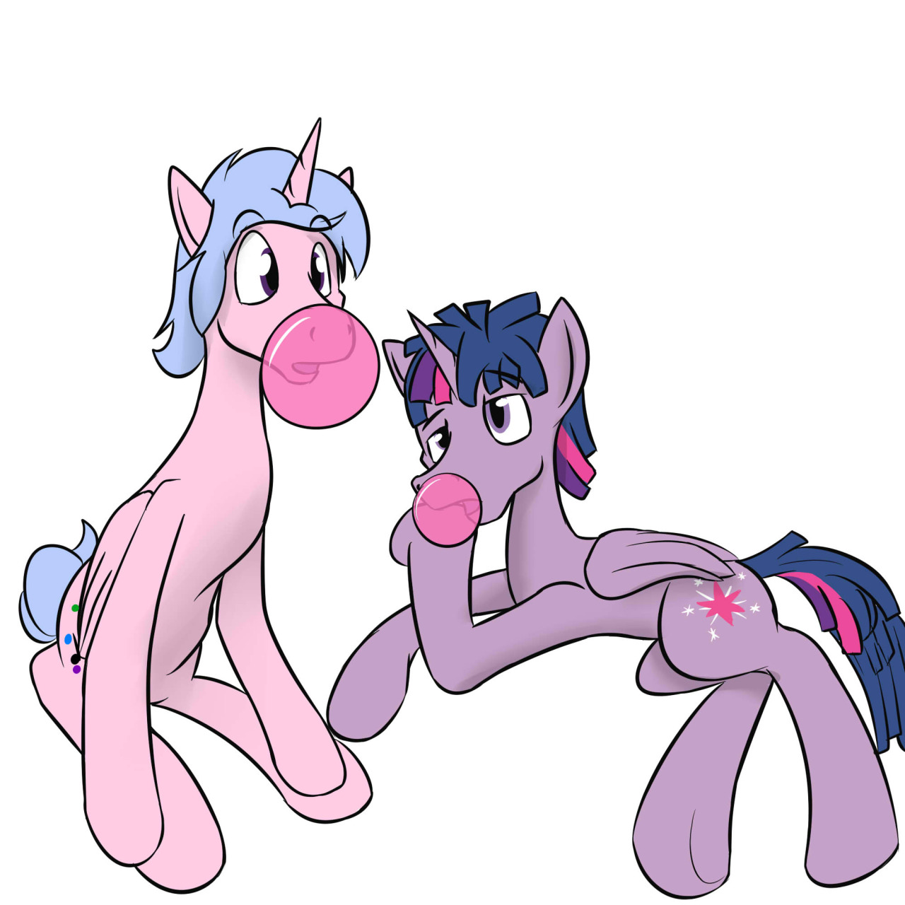 Rule 63 Princess Bubble Gum and Dusk Shine blowing bubbles.
