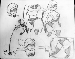 chillguydraws: Some Elasti-Girl Sunday Morning doodles I forgot to post.  Good movie that sequel.  &lt; |D’‘‘‘