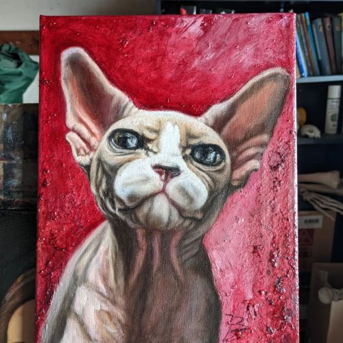 This painting finished. Just waiting for it to fully dry before mailing it to the lovely cat’s