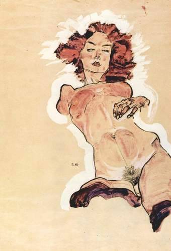 artist-schiele: Female nude, 1910, Egon Schiele Medium: indianink,watercolor,paper,tempera  https://painted-face.com/