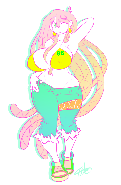 theycallhimcake:  This is totally not Coke’s color scheme at ALL, but I haven’t seen a lot where she’s been colored anyways, so NEON IT IS