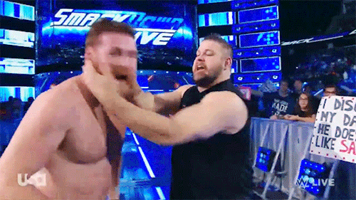 mith-gifs-wrestling: Kevin Owens and Sami Zayn: upgrading the “smack” in Smackdown.