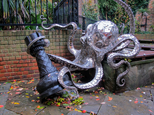 OCTOPUS PLAYING CHESS. Created by Leigh Dyer at the chess square at Butler’s Gap in George Street, O