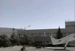 31262:  SR-71 “buzzing the tower” of the NASA Dryden Flight Research Center. Observable in the second gif are, I believe, flameouts made possible by the fact that the aircraft is in a high alpha turn, thus limiting the capability of the engine inlets