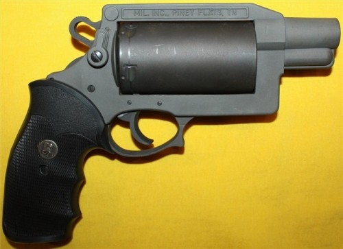 gunrunnerhell:  Thunder Five A large revolver in a large caliber, the Thunder Five is mostly seen in .45 Long Colt & .410 Gauge shotshell. However, this one is chambered in .45-70 Govt, a caliber seen mostly with lever-action and bolt-action rifles.