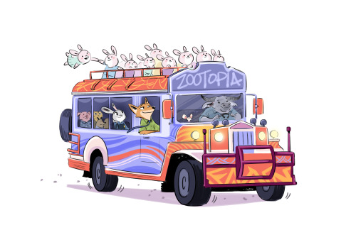 fawnv:  Super honored to get to draw exclusive Zootopia images for the Southeast Asia campaign. The images feature landmark/iconic images from each country. From top to bottom: Thailand, Malaysia, and Philippines. I hope to hop on an actual Jeepney one