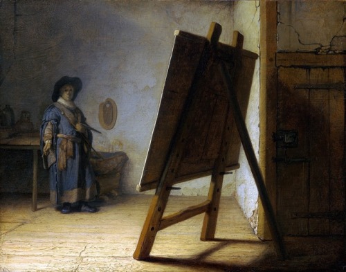 “The Artist in his Studio“ (Netherlands, 1628) Oil on canvas, By Rembrandt