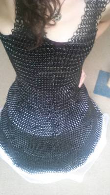 snowdressedinblack:  Just under two months ago I started making this dress. Today I finished it. About 10,000 rings went into this, all put together by hand. Just have to dye the skirt and weave ribbon through the top, and then it’s all done. I’ve